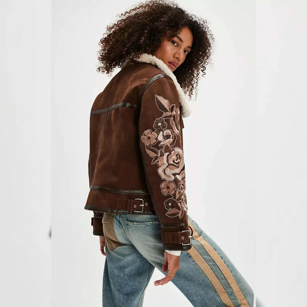 We The Free Andies Vegan Moto Jacket Brown Bear Combo Women's Size Small - Picture 2 of 16